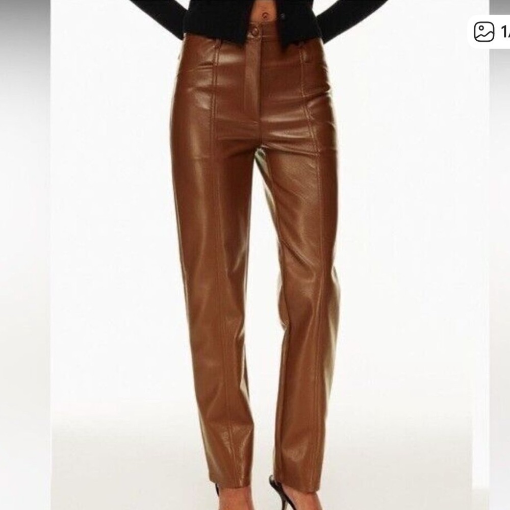 Wilfred Aritzia Rebel Brown Faux Leather Pants